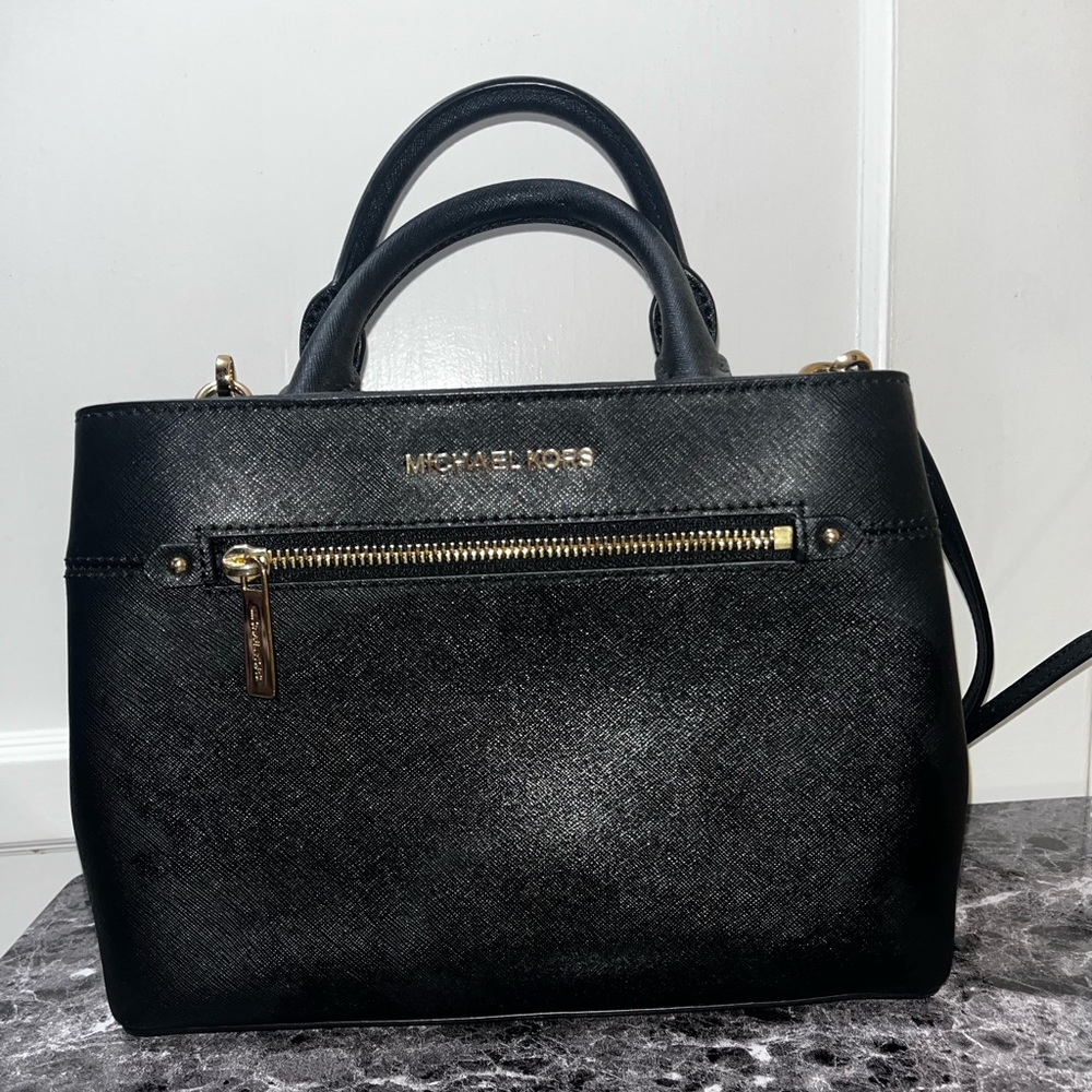 Michael Kors Black Satchel Bag with Gold Hardware
